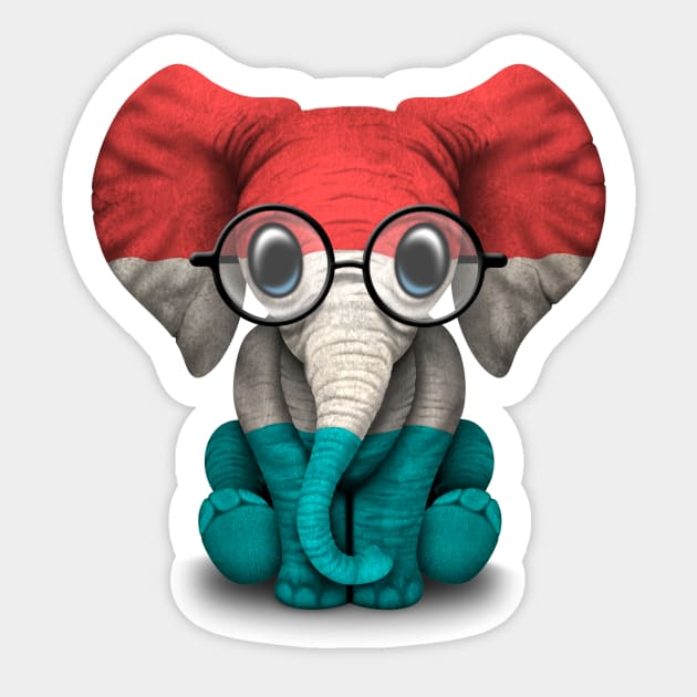 Baby Elephant with Glasses and Luxembourg Flag Sticker by jeffbartels